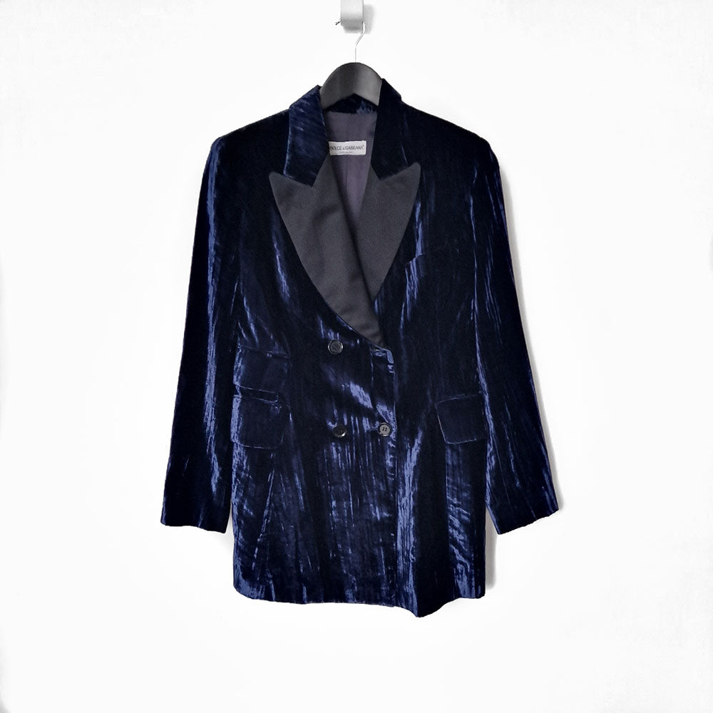 Dolce & Gabbana Blue Velvet Tuxedo Blazer - UK 12