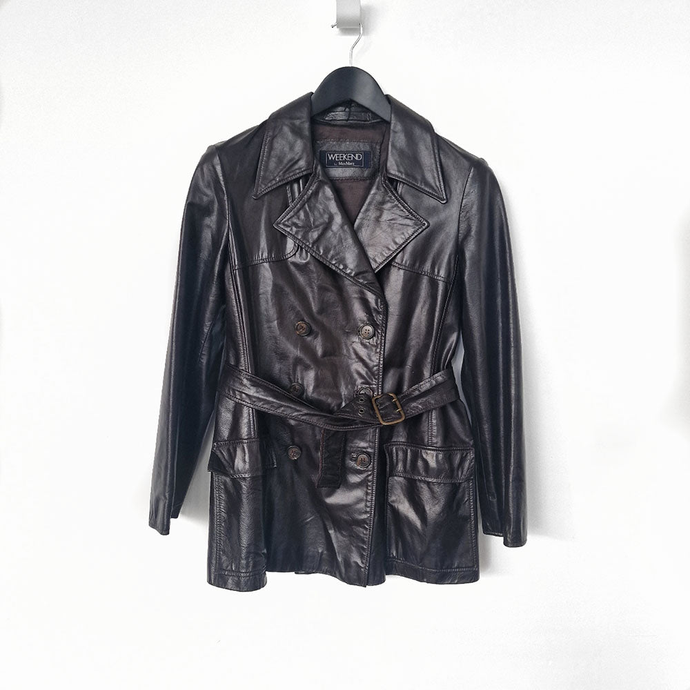 Weekend Max Mara Belted Brown Leather Jacket - UK 10