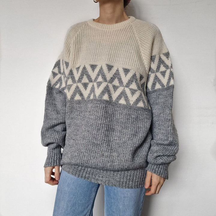 Kappa Wool Blend Cream & Grey Ski Jumper - UK 10-12