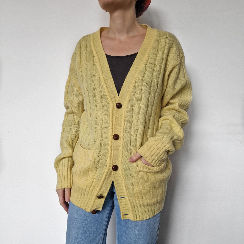 Yellow Wool Cable Knit Cardigan - UK 6-10