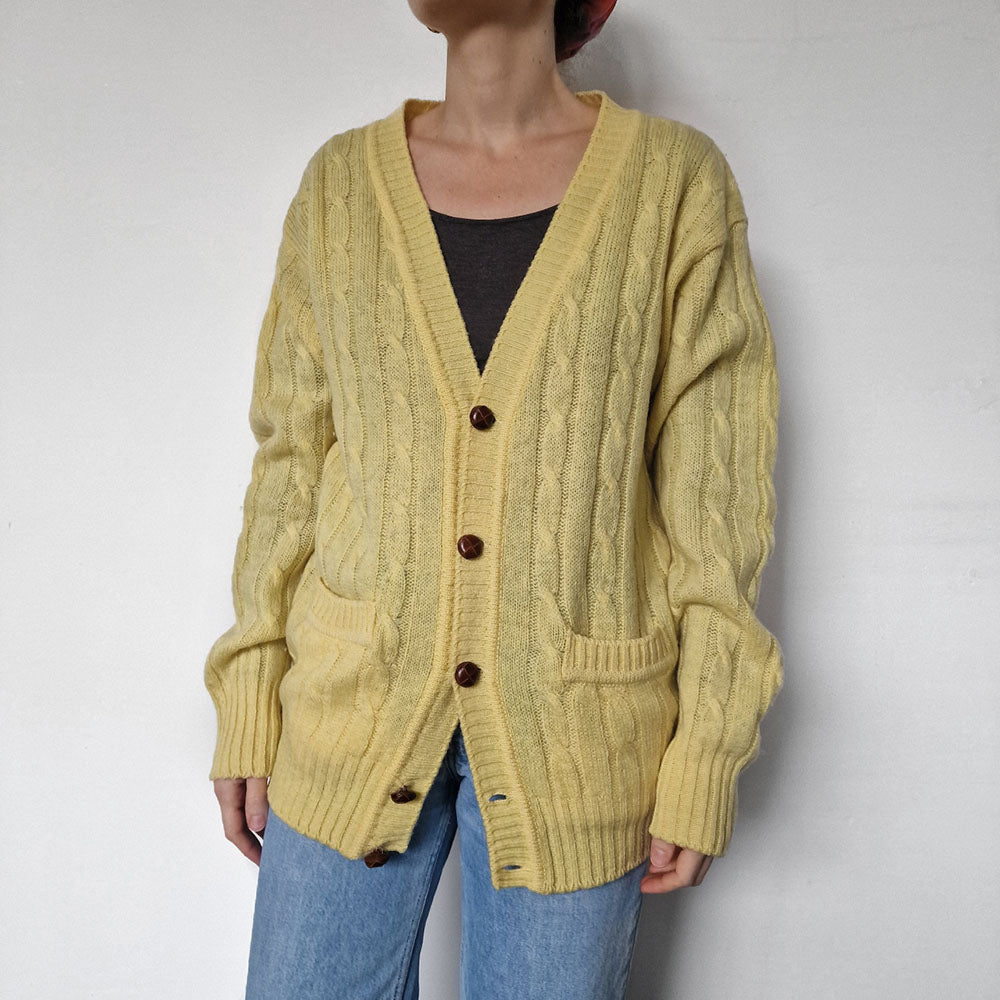 Yellow Wool Cable Knit Cardigan - UK 6-10