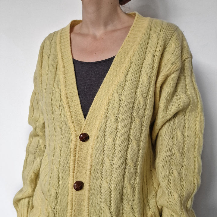 Yellow Wool Cable Knit Cardigan - UK 6-10