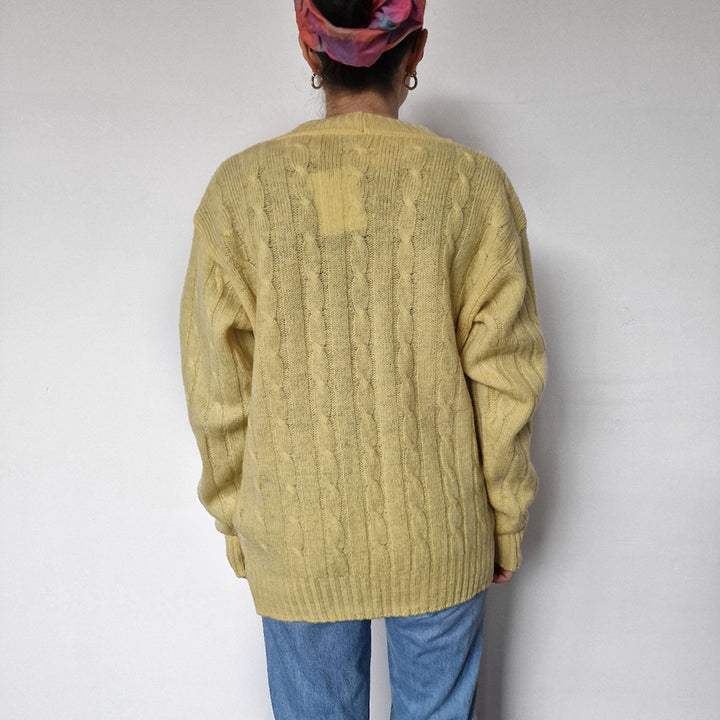 Yellow Wool Cable Knit Cardigan - UK 6-10