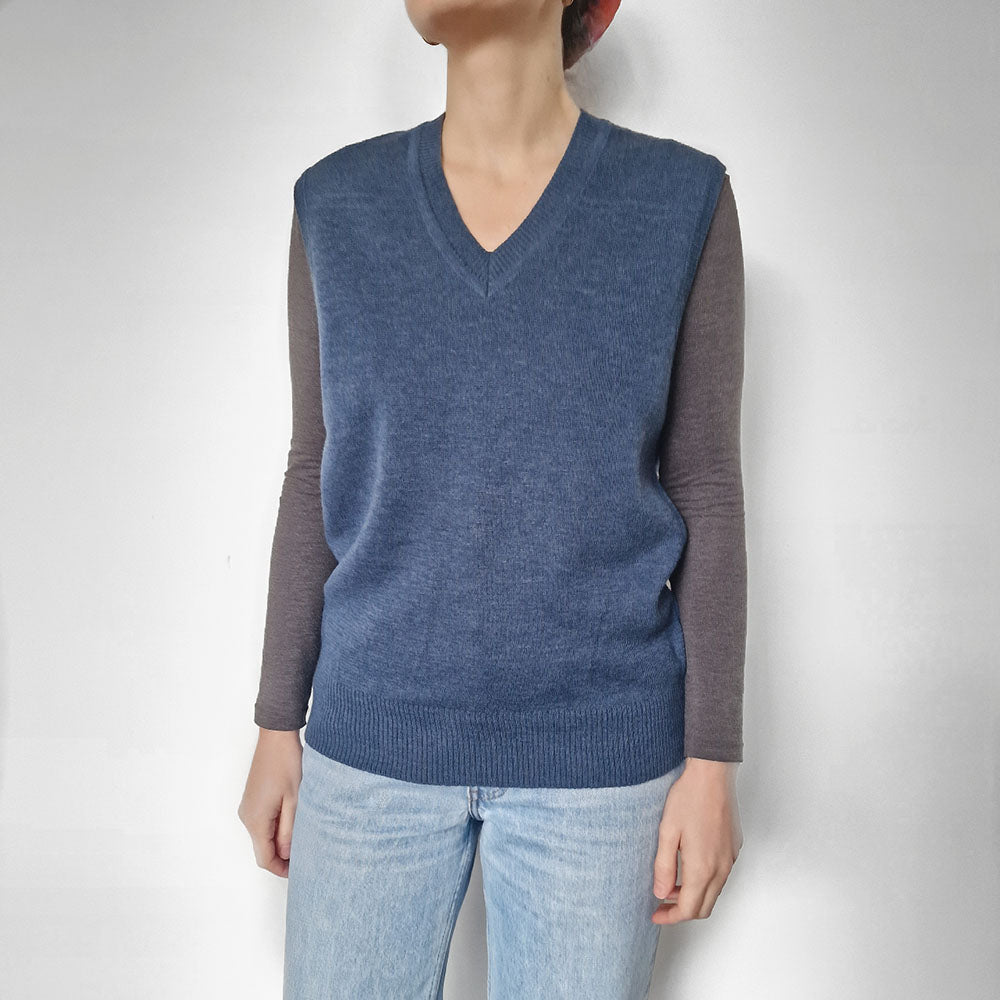 Blue V Neck Wool Tank Top - UK 8