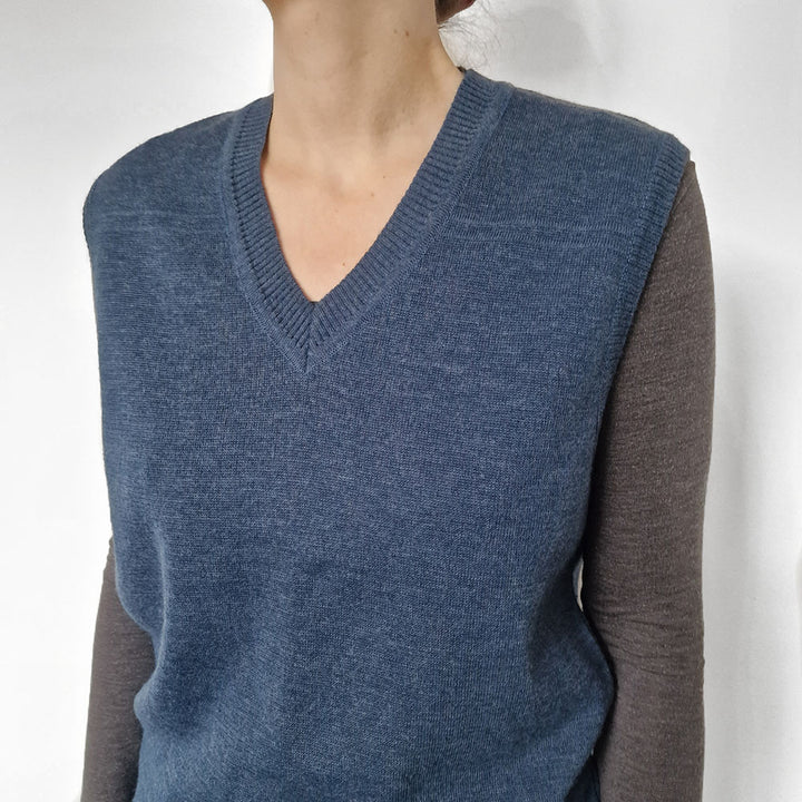 Blue V Neck Wool Tank Top - UK 8