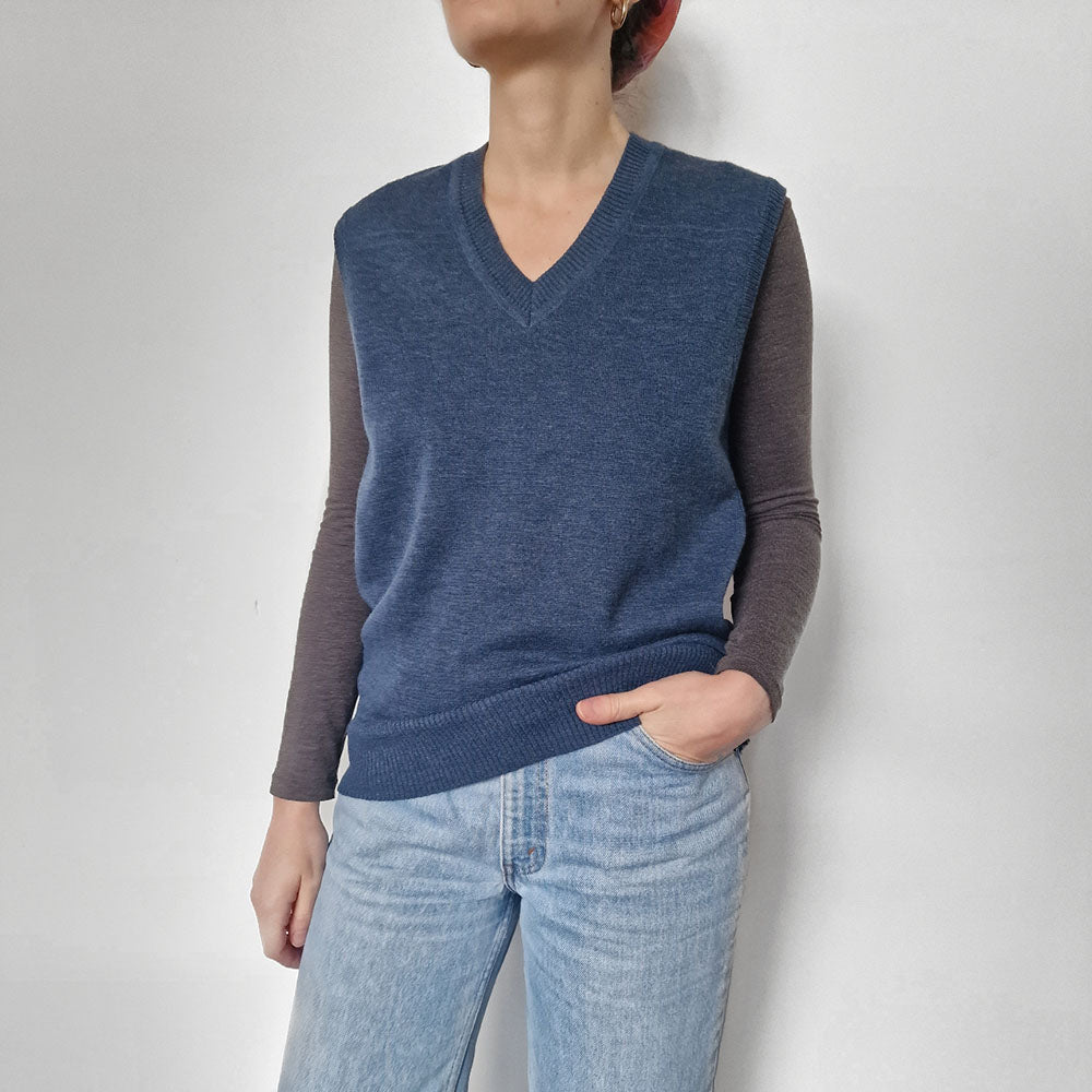 Blue V Neck Wool Tank Top - UK 8