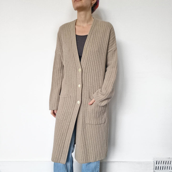 Max Mara Oatmeal Long Wool Cardigan - UK10-12