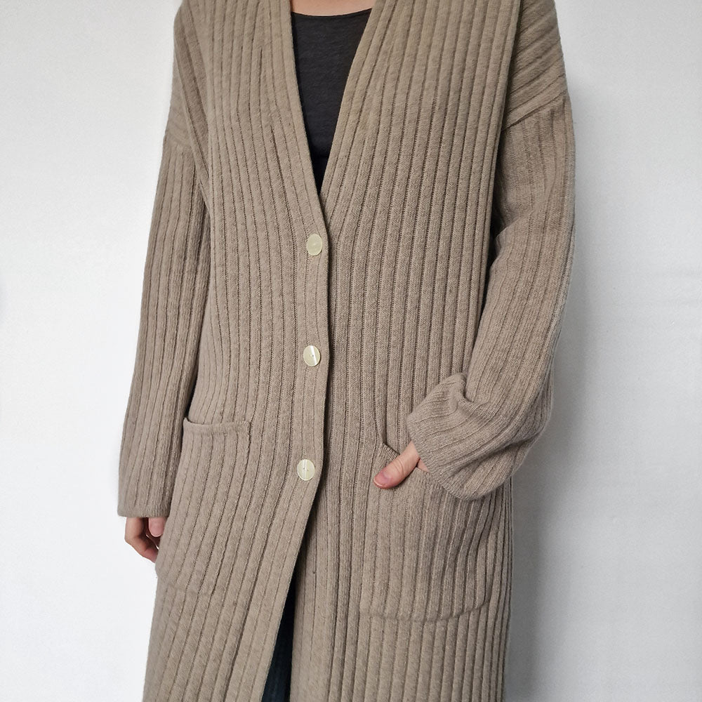 Max Mara Oatmeal Long Wool Cardigan - UK10-12