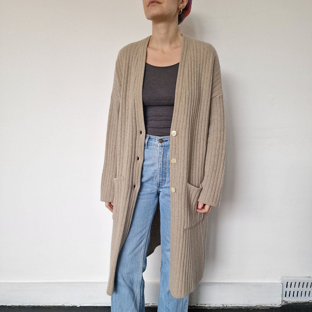 Max Mara Oatmeal Long Wool Cardigan - UK10-12