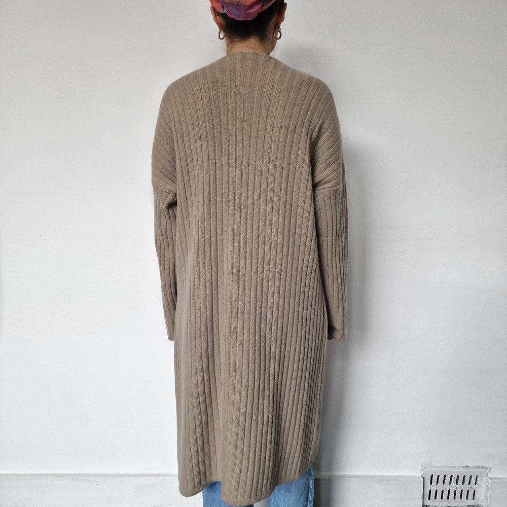Max Mara Oatmeal Long Wool Cardigan - UK10-12