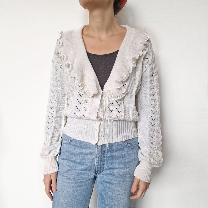 Cream Frilly Acrylic Cardigan UK 8-10