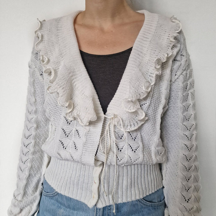 Cream Frilly Acrylic Cardigan UK 8-10