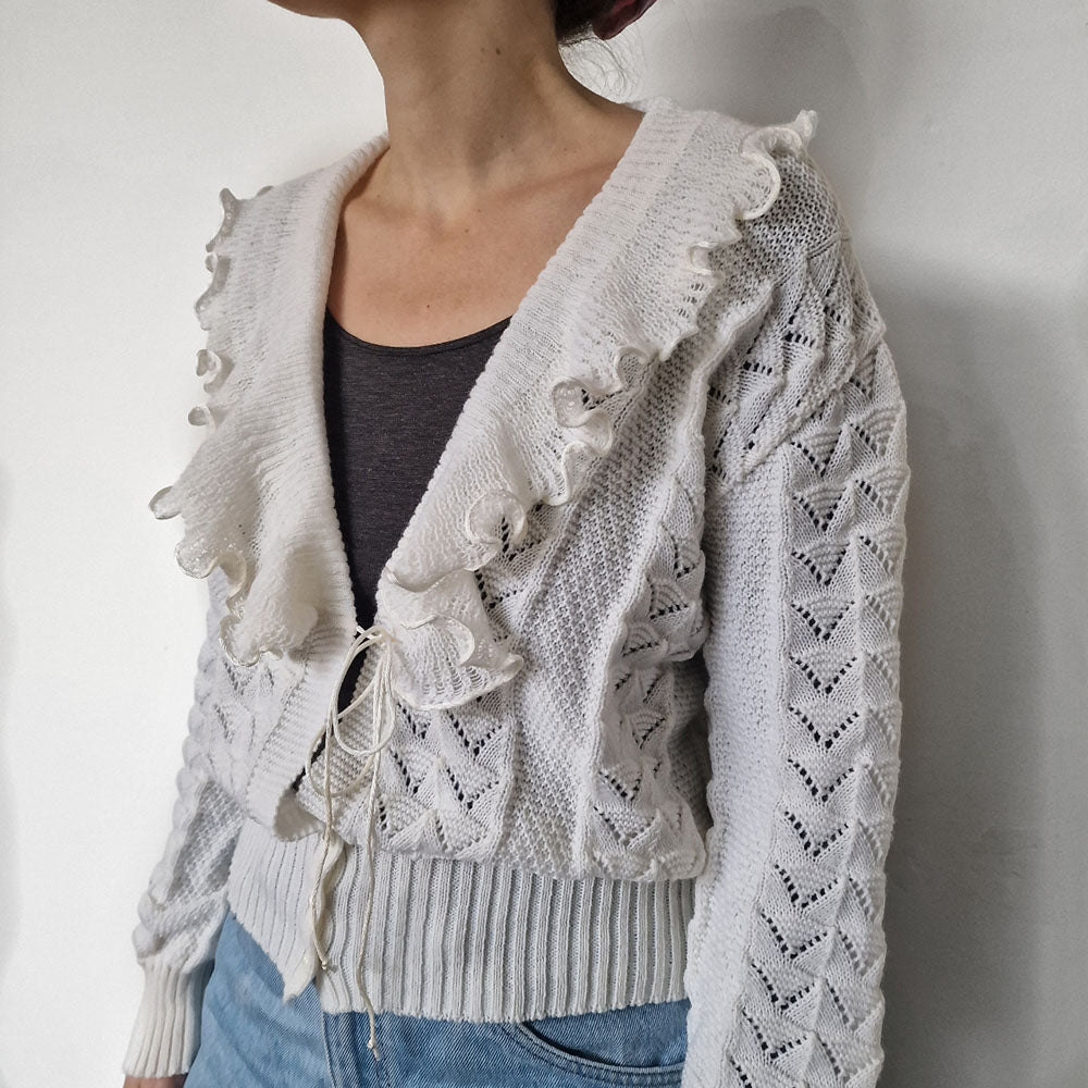 Cream Frilly Acrylic Cardigan UK 8-10