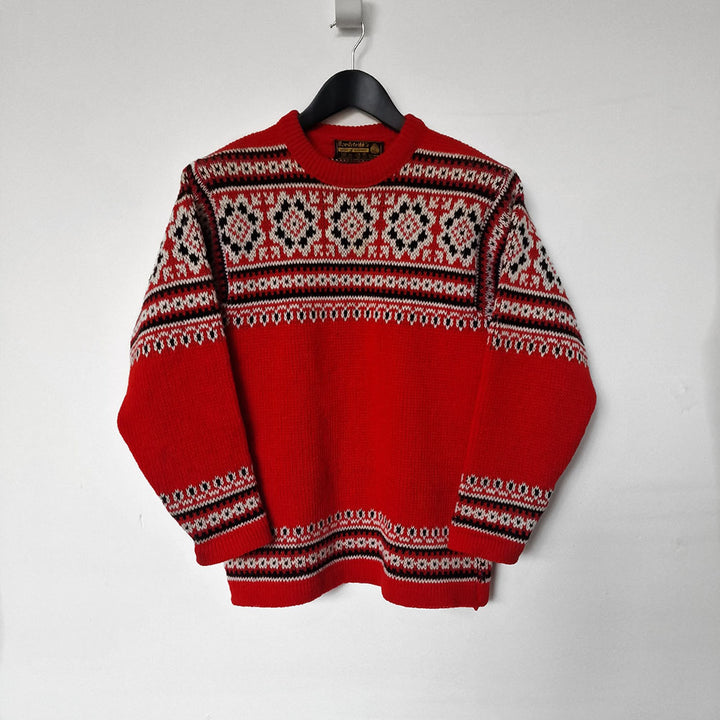 Nordic Red Wool Patterned Crew Neck Jumper - UK 8-10