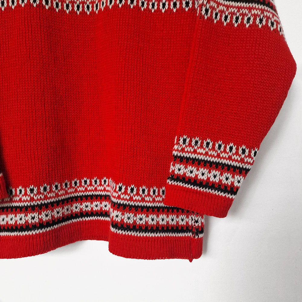 Nordic Red Wool Patterned Crew Neck Jumper - UK 8-10