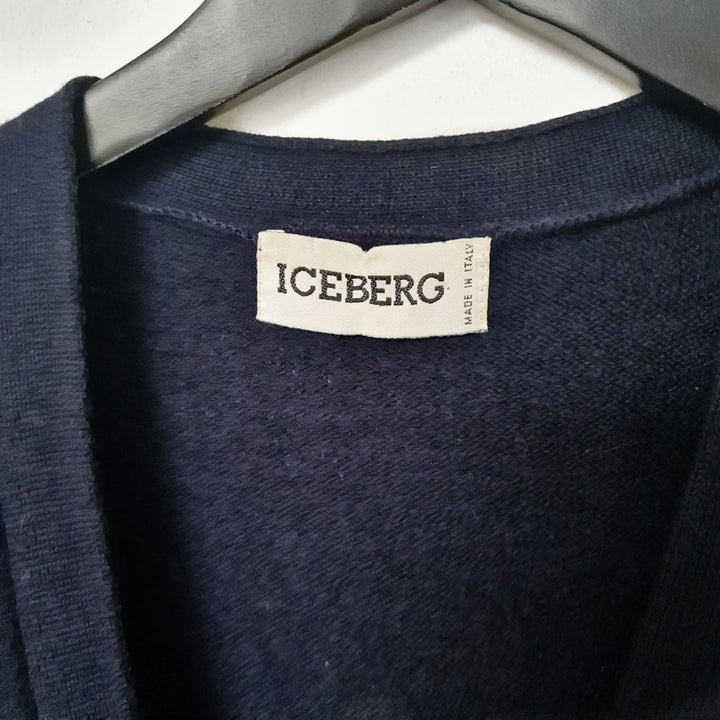 Iceberg Graphic Blue & Navy Wool Angora Blend Cardigan - UK 8-10
