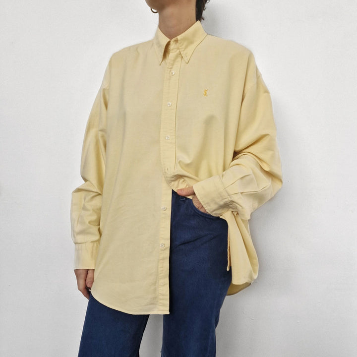 YSL Pale Yellow Cotton Oversized Shirt - UK 8-14