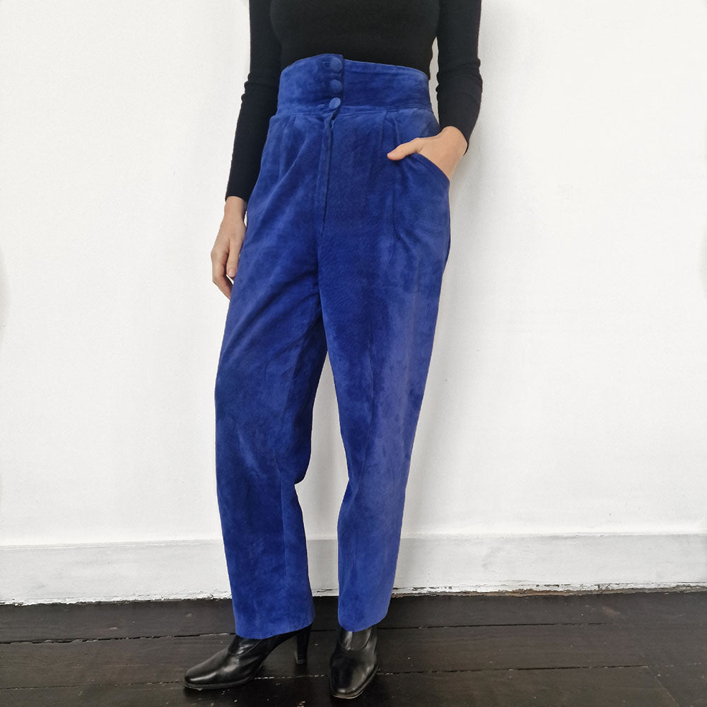 Blue Suede tapered Trousers - UK 10