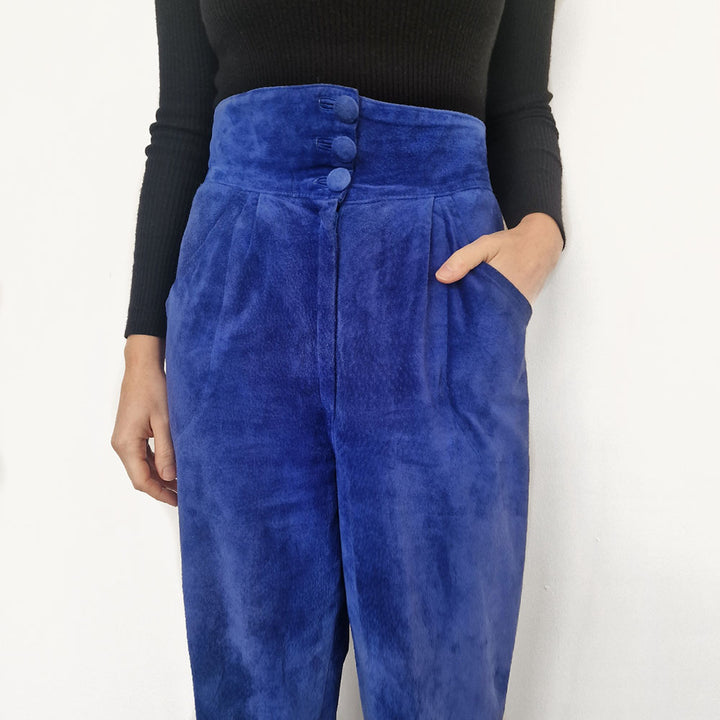 Blue Suede tapered Trousers - UK 10