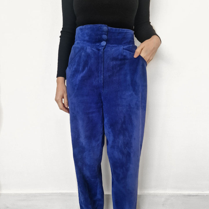 Blue Suede tapered Trousers - UK 10