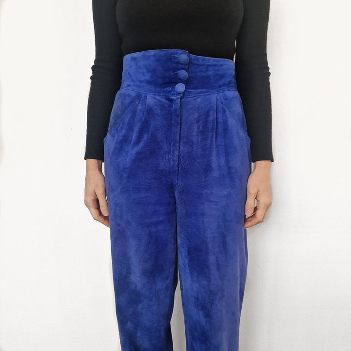 Blue Suede tapered Trousers - UK 10