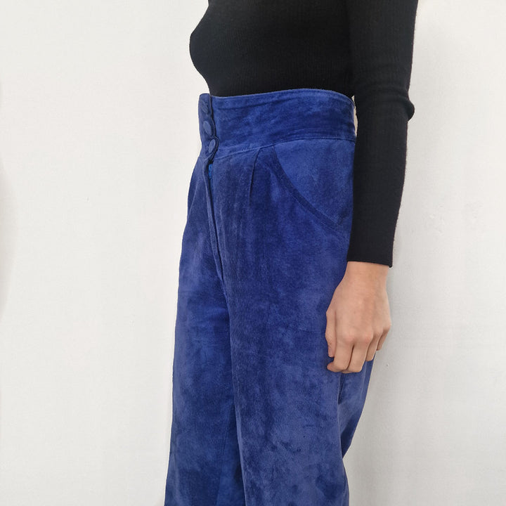 Blue Suede tapered Trousers - UK 10