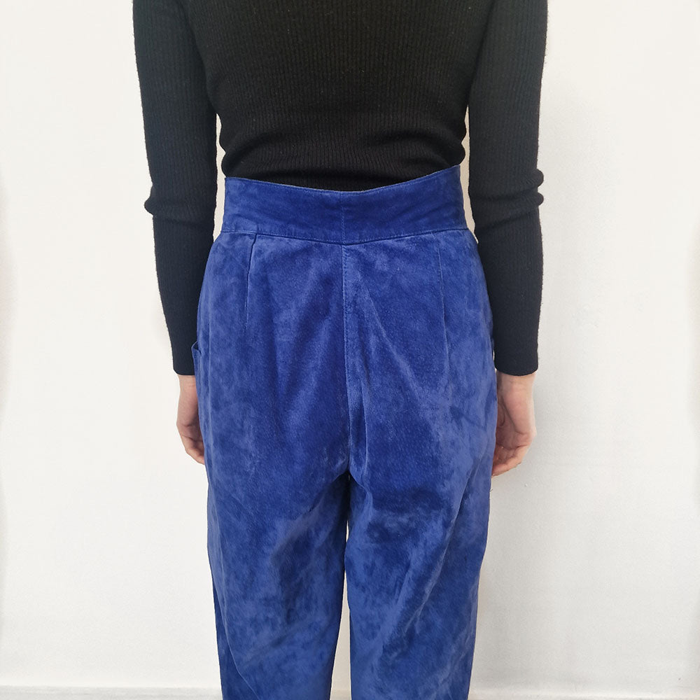 Blue Suede tapered Trousers - UK 10