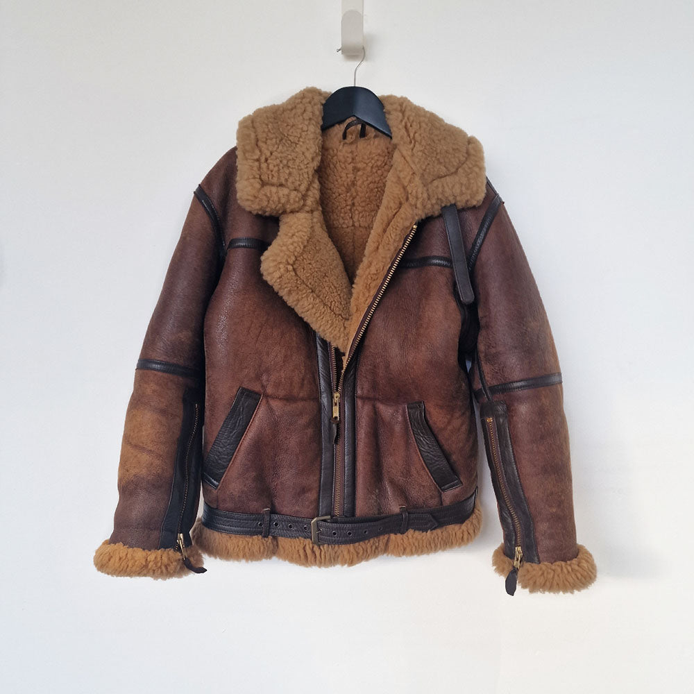 Brown Real Leather Shearling Aviator - UK 8-12