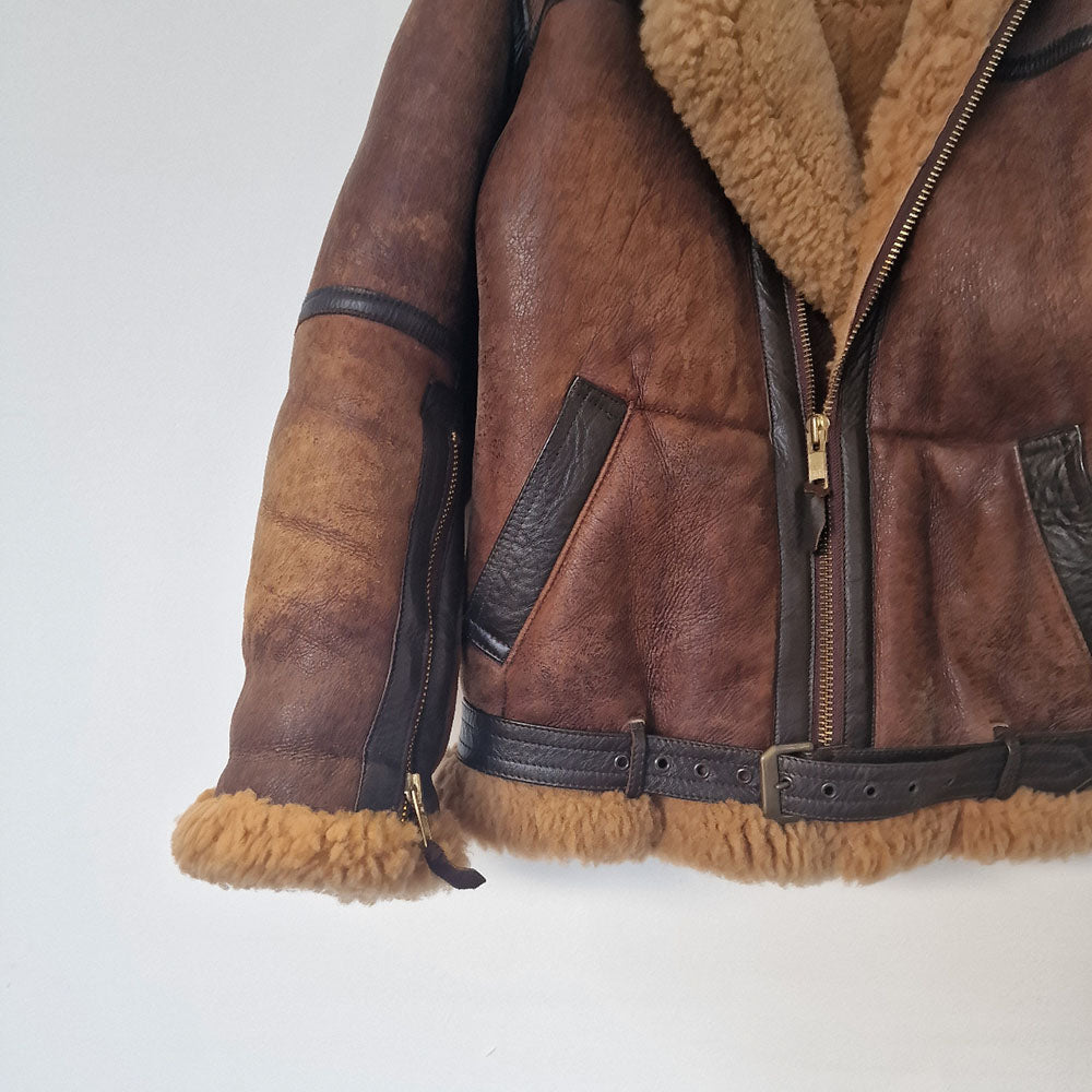 Brown Real Leather Shearling Aviator - UK 8-12