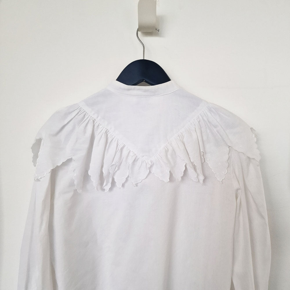 White Cotton Blouse with Frill Bib - UK 8-10