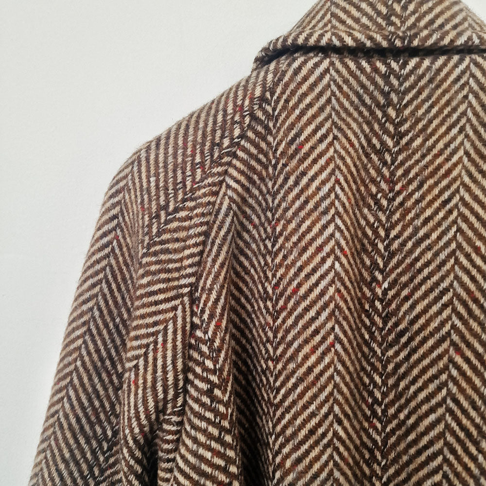 Aquascutum Herringbone Brown Wool Trench Coat - UK 10-12