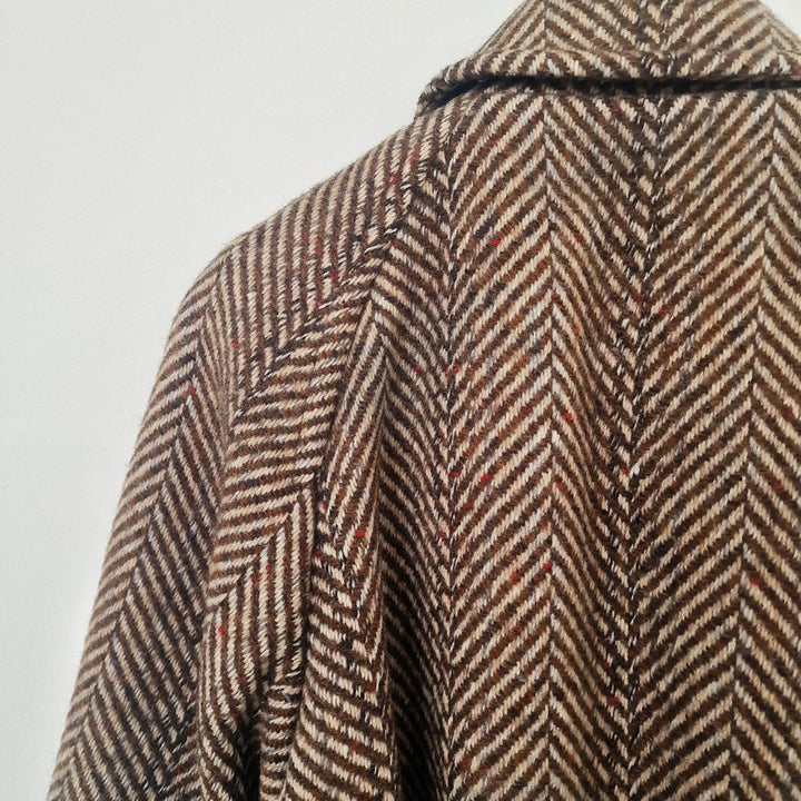 Aquascutum Herringbone Brown Wool Trench Coat - UK 10-12