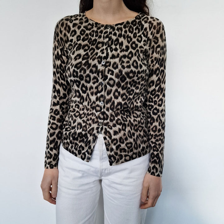 Max Mara Leopard Print Silk & Cotton Cardigan - UK 8