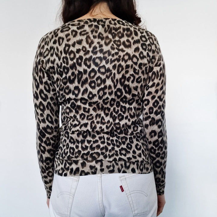 Max Mara Leopard Print Silk & Cotton Cardigan - UK 8