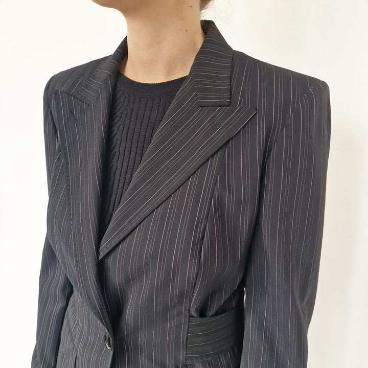 Max Mara Black Pinstripe Wool Suit - UK 8-10