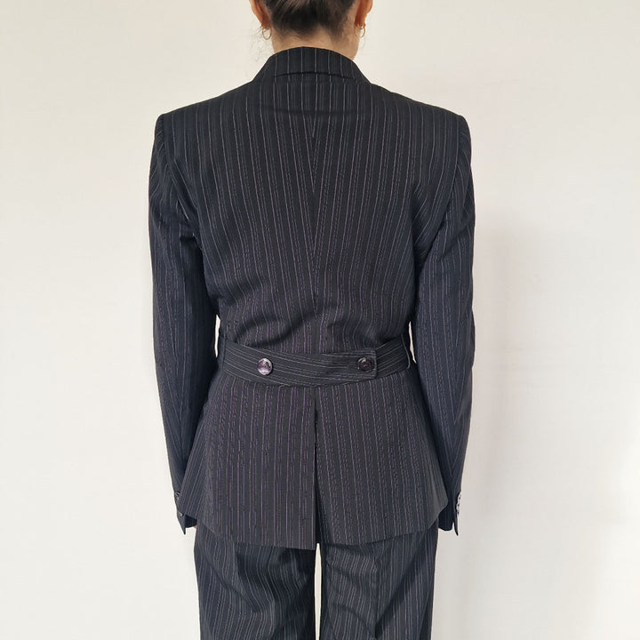 Max Mara Black Pinstripe Wool Suit - UK 8-10