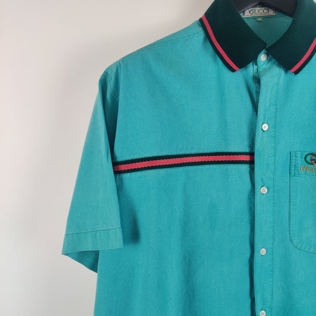 Gucci Turquoise Cotton Short Sleeve Shirt - L
