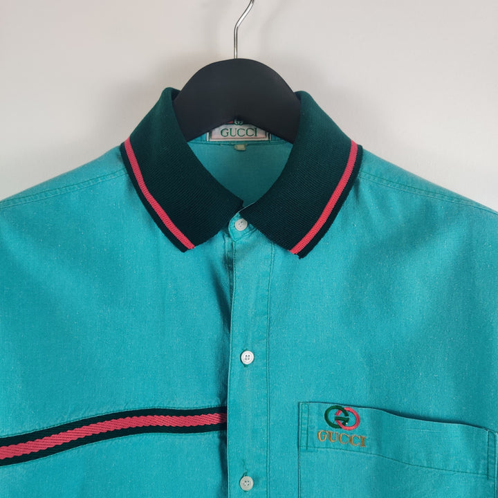 Gucci Turquoise Cotton Short Sleeve Shirt - L