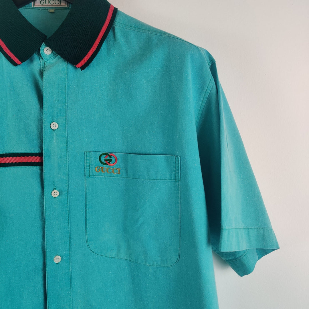 Gucci Turquoise Cotton Short Sleeve Shirt - L