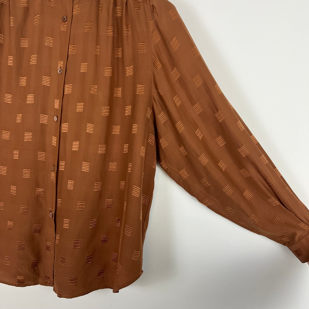 Rust Brown Silk Long-Sleeve Shirt - L