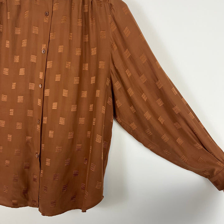 Rust Brown Silk Long-Sleeve Shirt - L