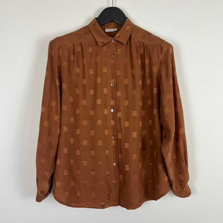 Rust Brown Silk Long-Sleeve Shirt - L