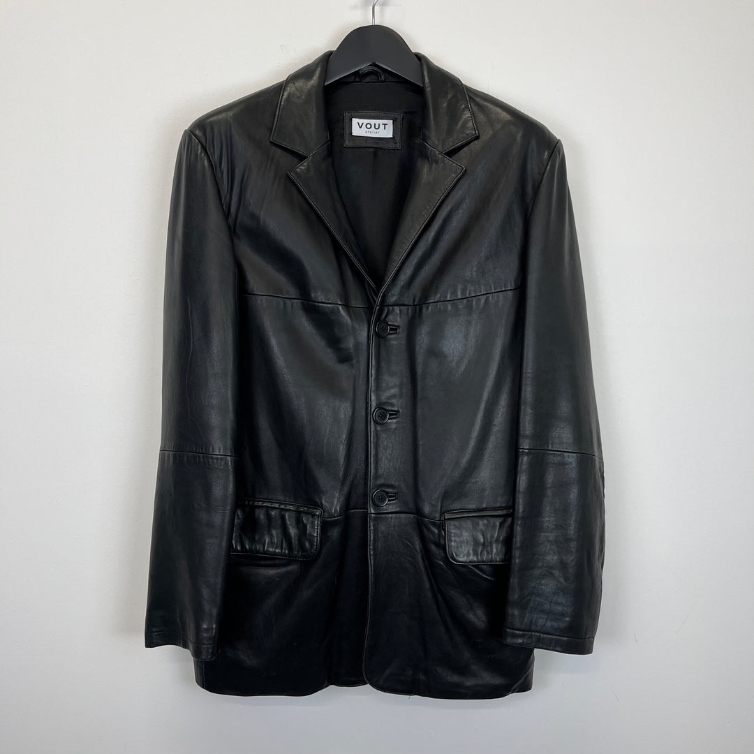 Premium Black Real Leather Overcoat - M
