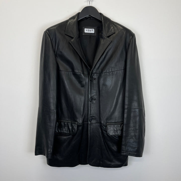 Premium Black Real Leather Overcoat - M