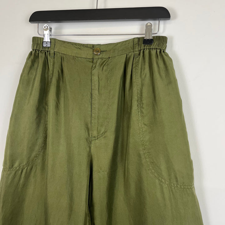 khaki green silk two piece tracksuit - M