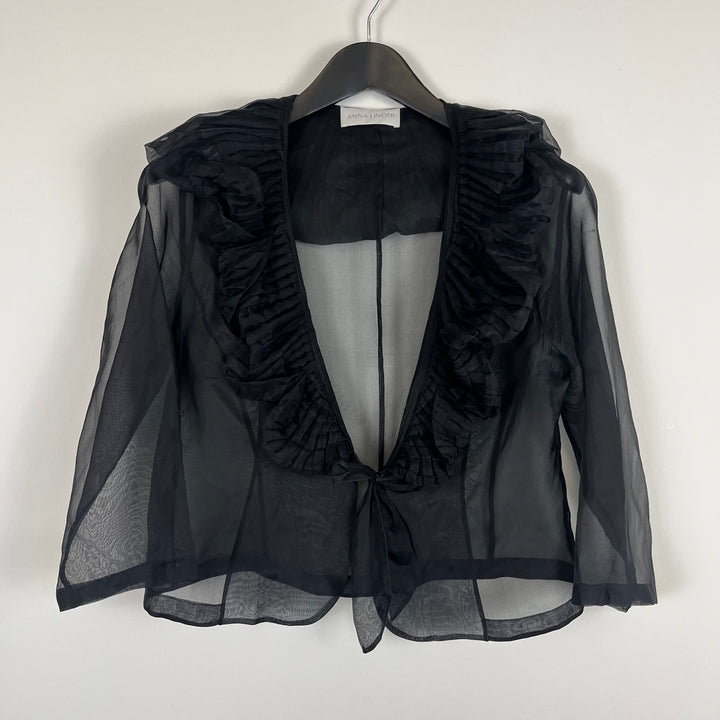 black sheer tie frill blouse - S