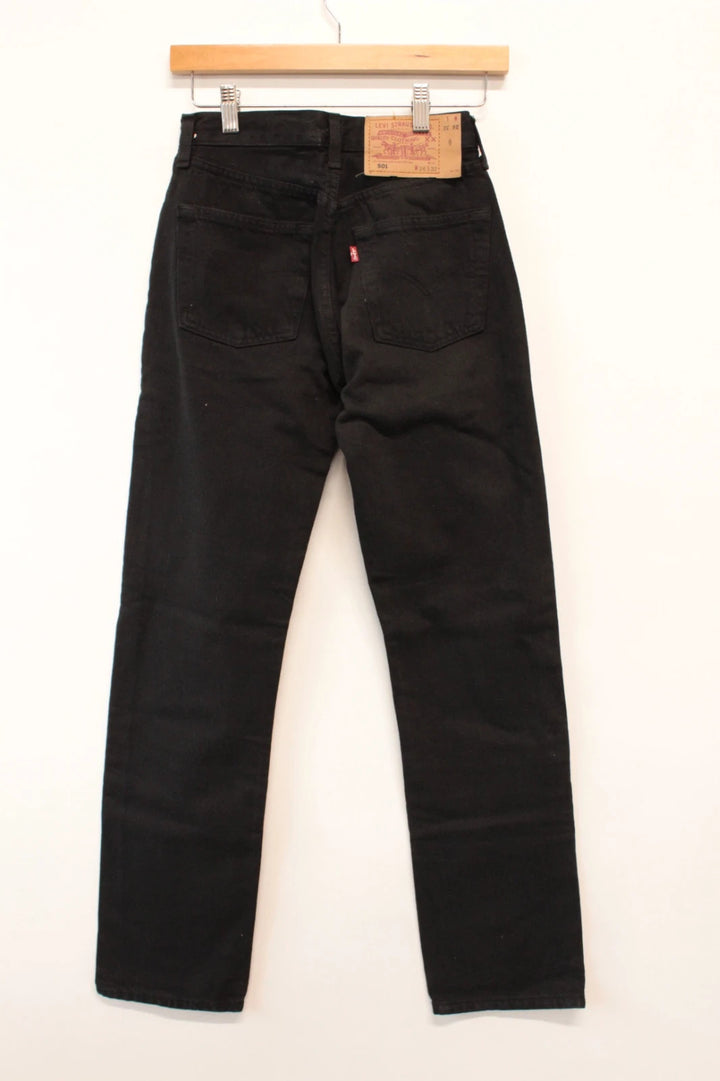 Levi's black straight jeans 501 original button fly, heavyweight rigid denim, pristine condition.
