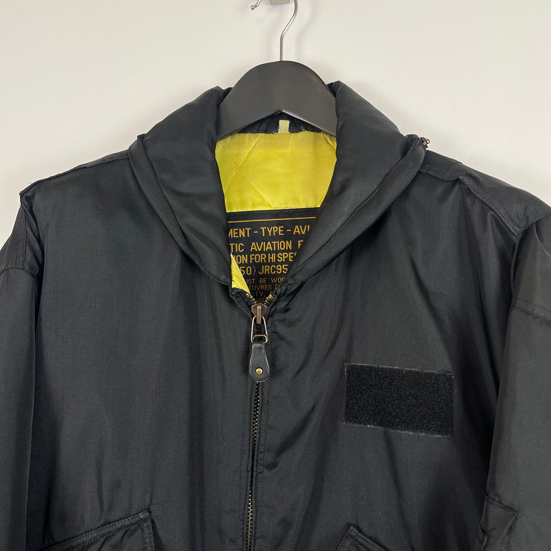 Black aviation flight bomber jacket, lime green quilted lining - XL