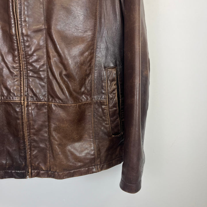 Chocolate brown leather jacket with lining - L