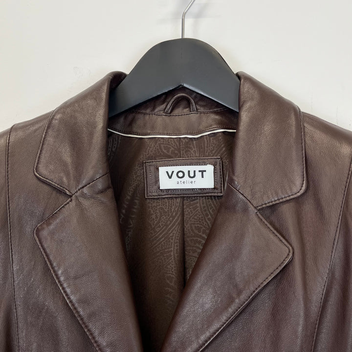 Premium Chocolate Brown Leather Trench Coat - M
